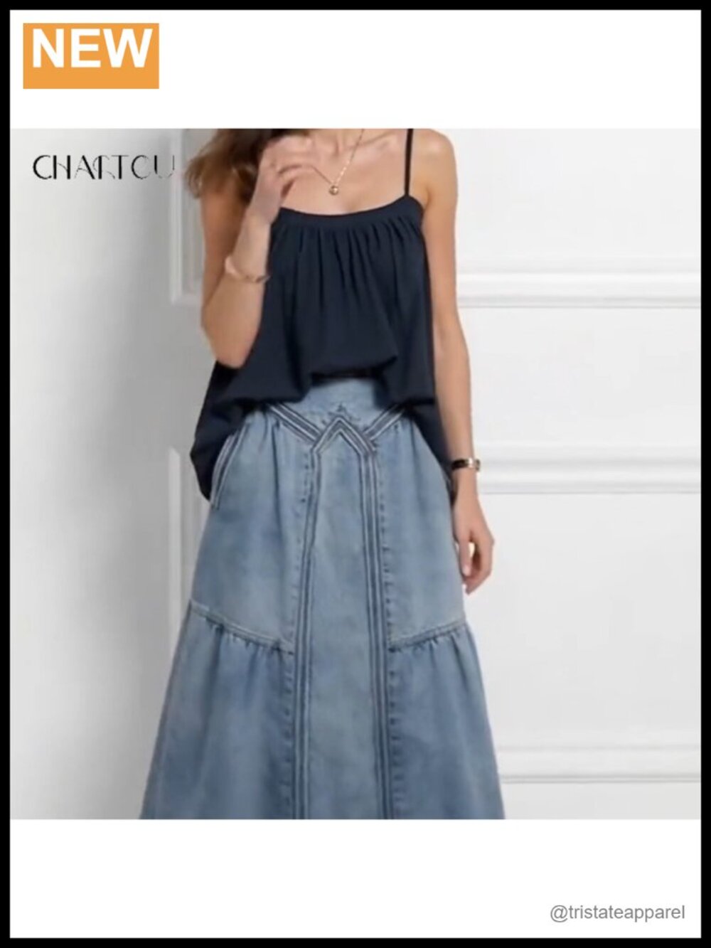 Retro Elastic High Waist Frayed A-Line Maxi Denim Skirt with Pockets - Picture 5 of 5